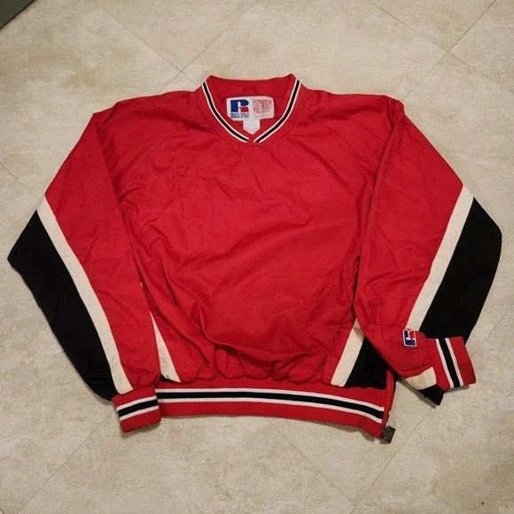 VTG 90s Russell Athletic Lightweight Windbreaker Mens L Large Blank Pullover Red - Picture 2 of 11